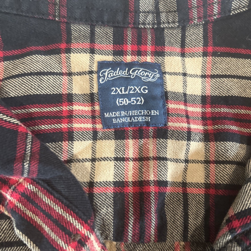 Faded Glory Flannel Shirt • Men's 2XL Brown & Red Plaid • Fall Oversized - Picture 2 of 8